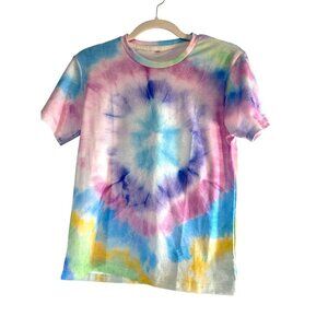 150 Girls Tye Dyed Tee Short Sleeves Rainbow Multicolored Size L 10-12